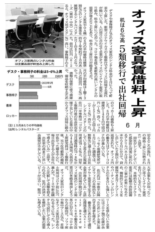 「日本経済新聞」にレンタルオフィス家具の記事が掲載されました。