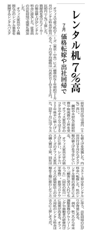 「日本経済新聞」にレンタル机の記事が掲載されました。