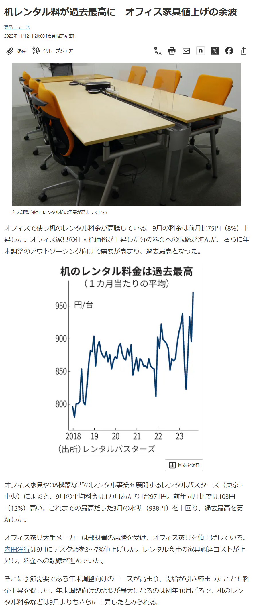 「日本経済新聞」にレンタル机の記事が掲載されました。
